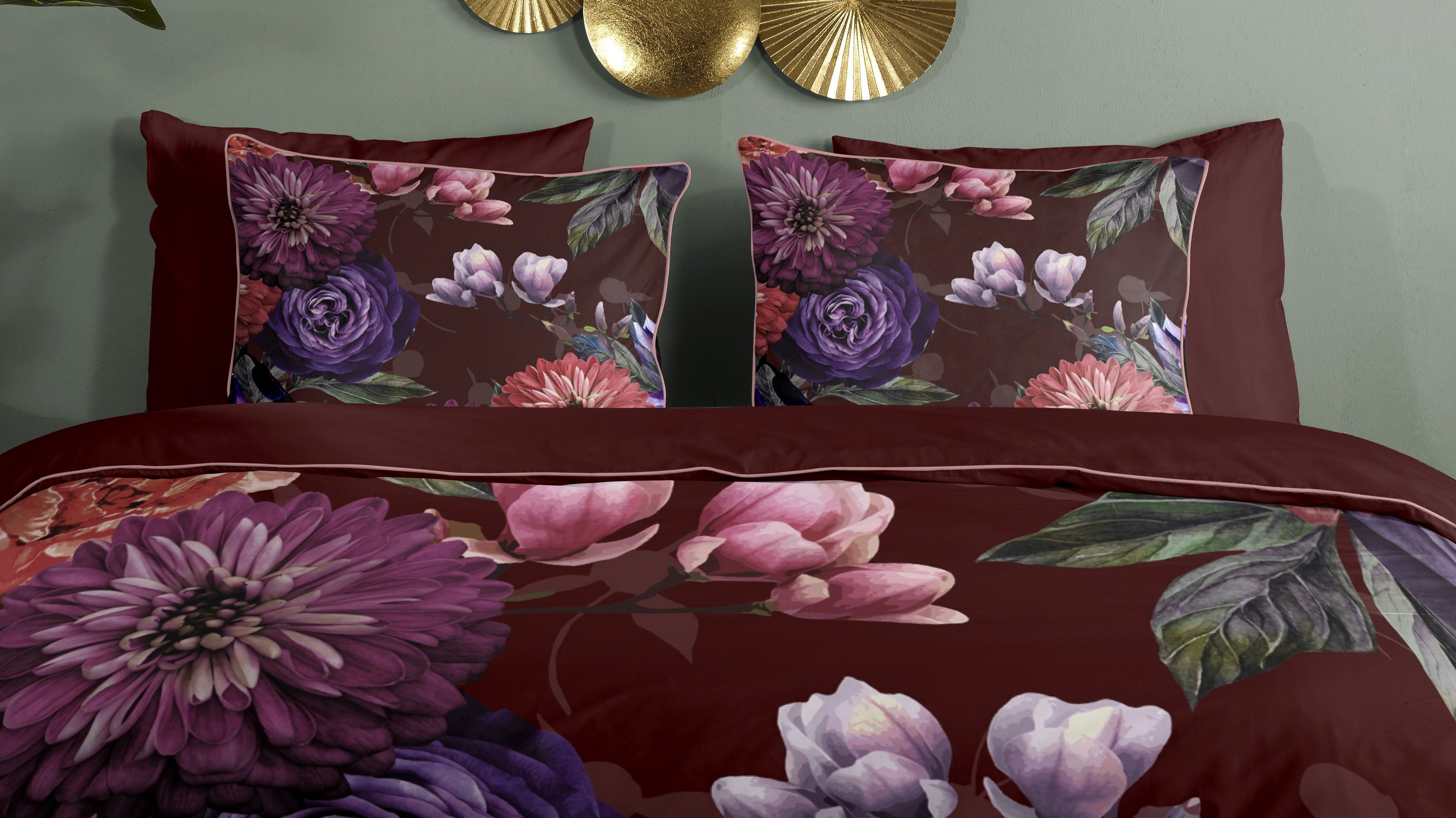 Dekbedovertrek Descanso Bloomie - Bordeaux close up