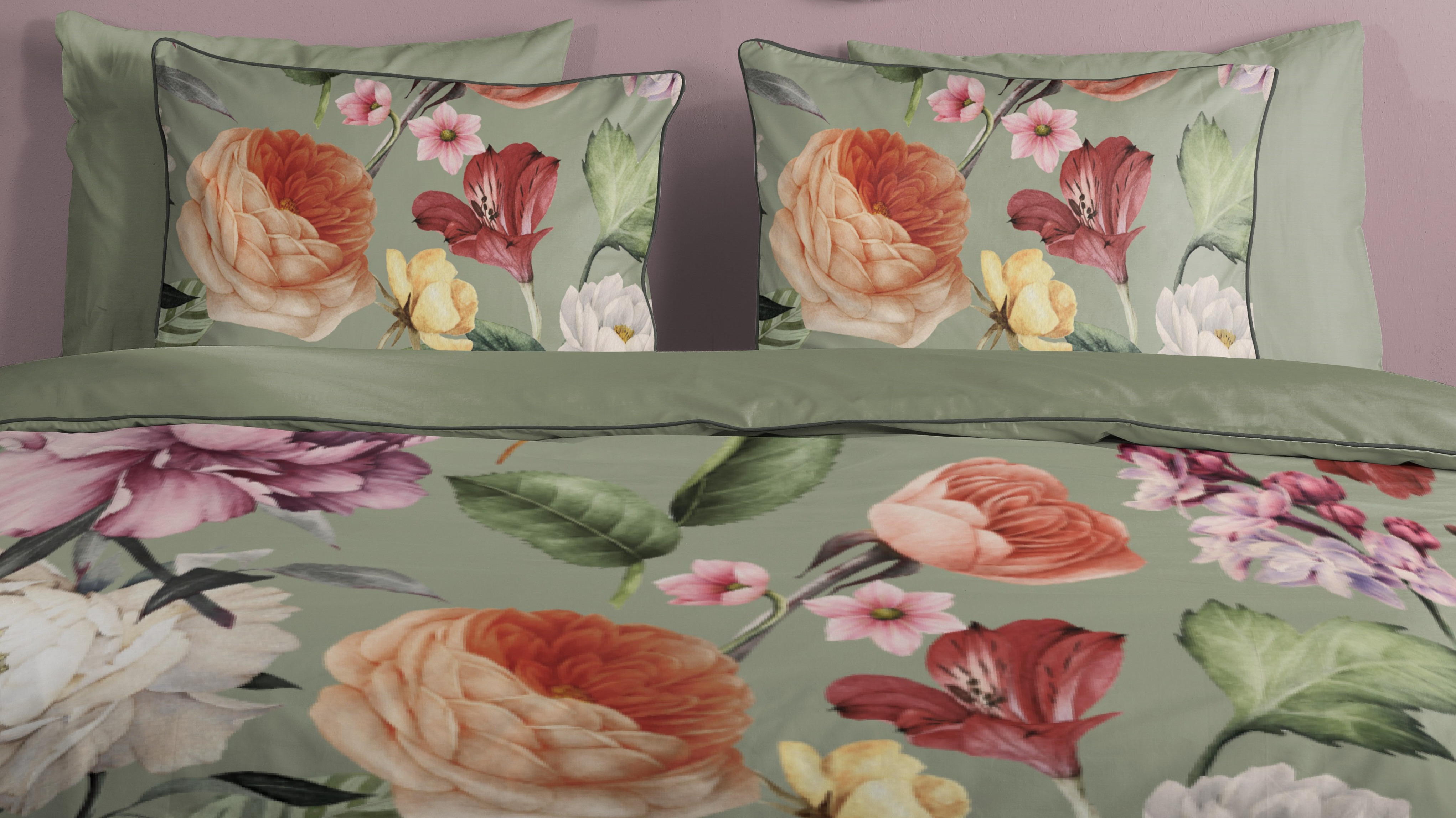 Dekbedovertrek Descanso Fiori - Green close up