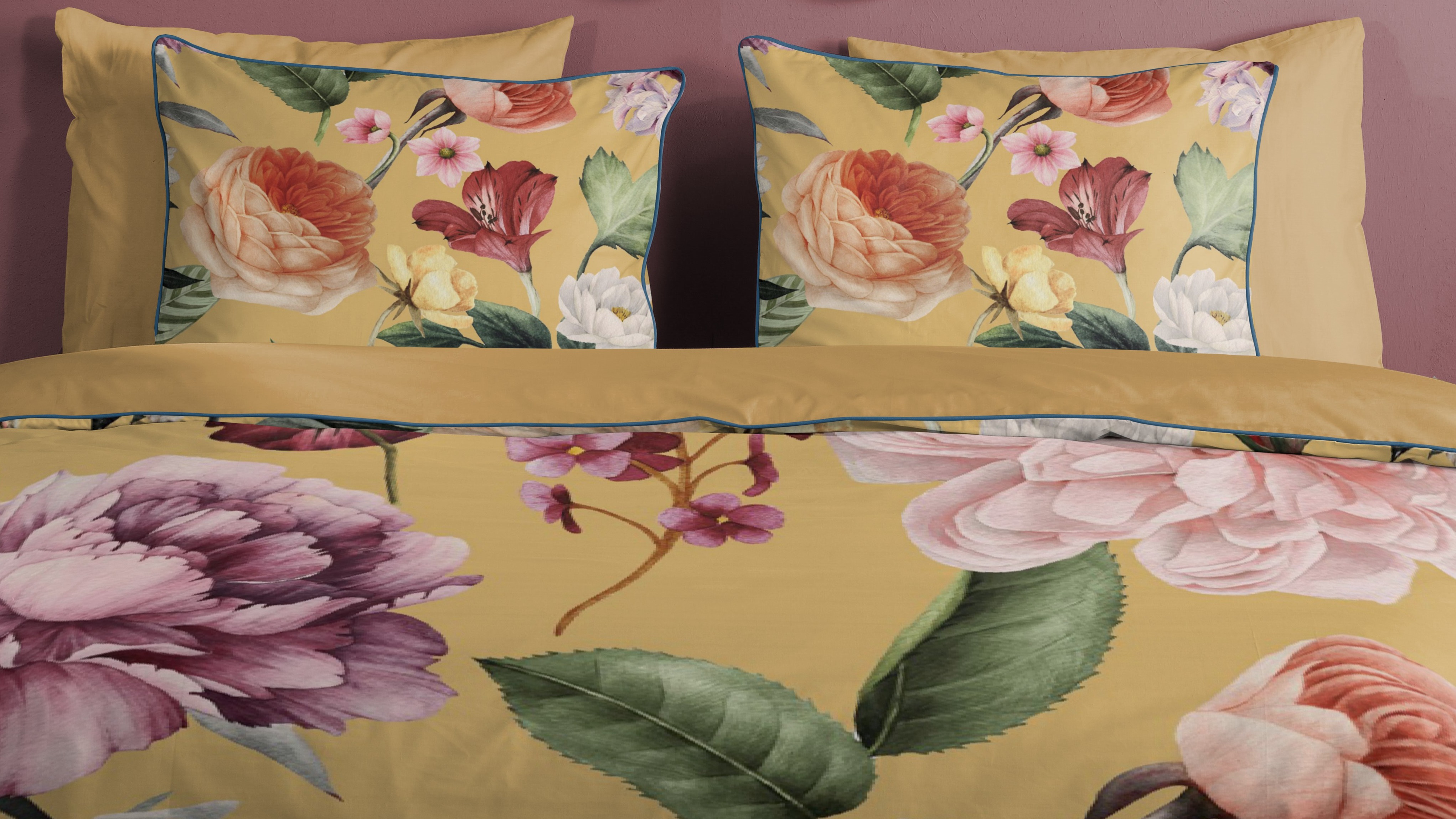 Dekbedovertrek Descanso Fiori - Ochre close up