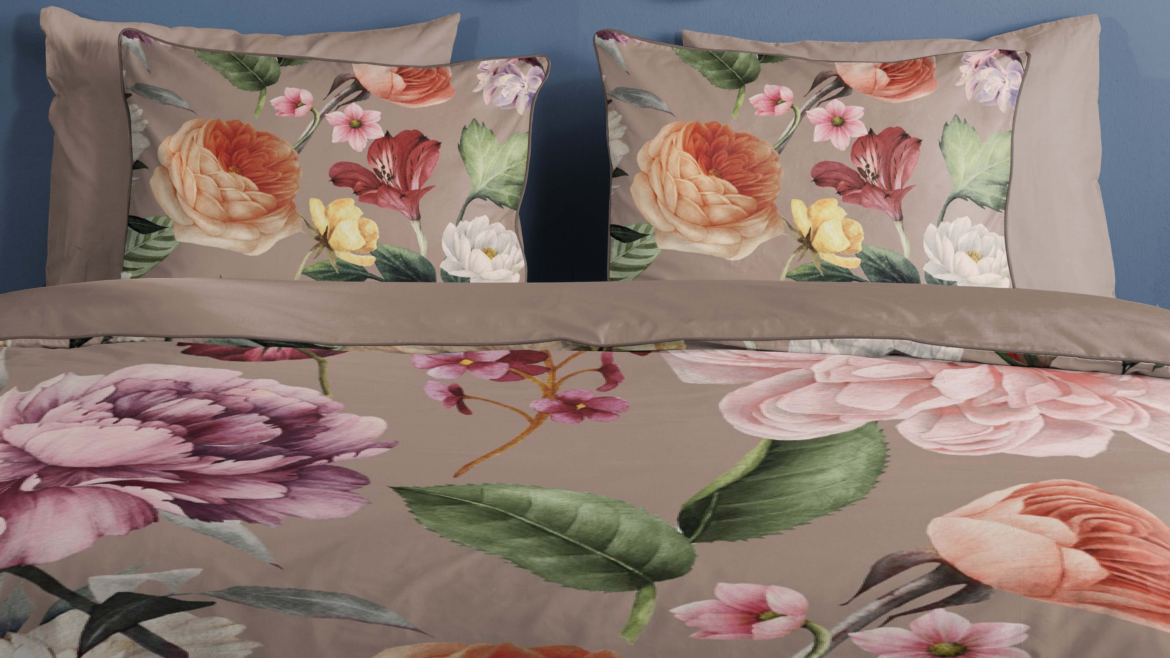 Dekbedovertrek Descanso Fiori - Taupe close up