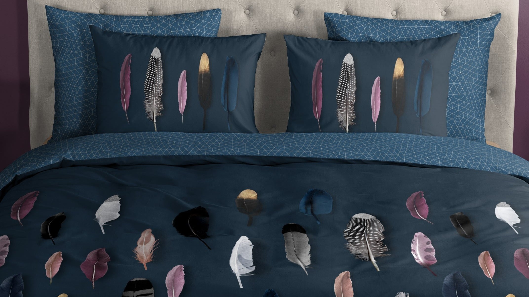 Dekbedovertrek Good Morning Feathers - Blue close up