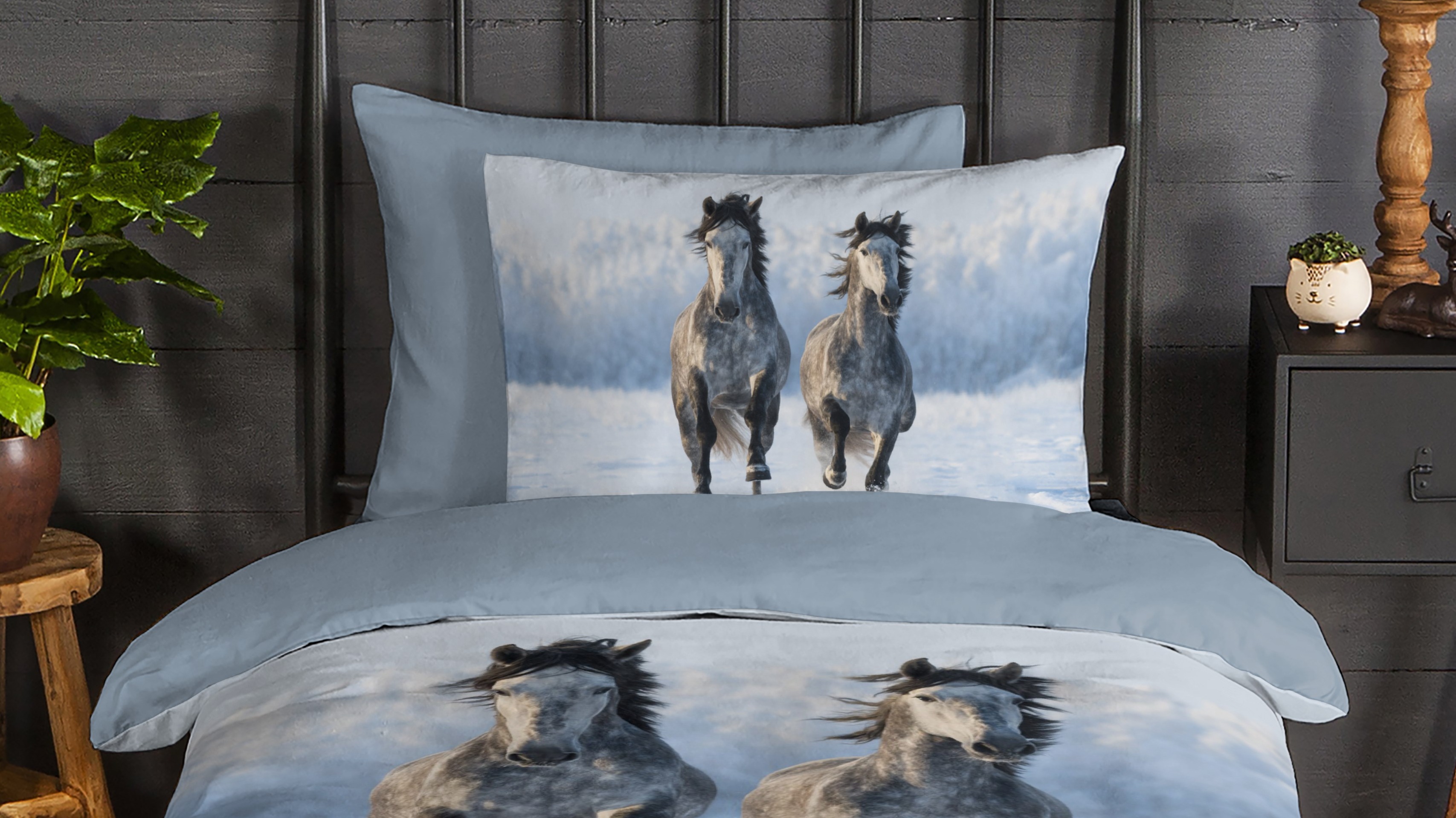 Dekbedovertrek Good Morning Snowhorses - Grey close up