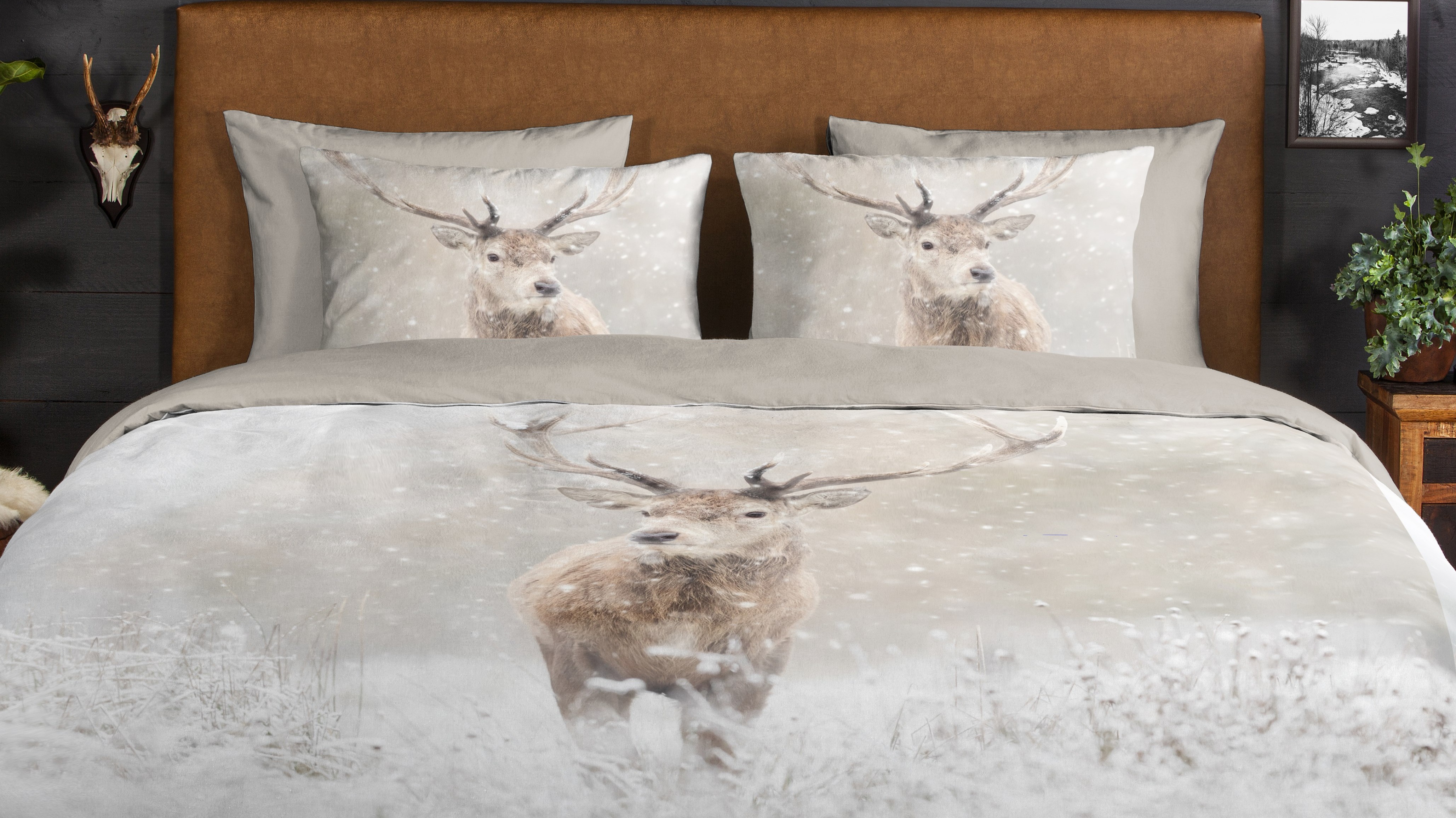 Dekbedovertrek Good Morning Snowydeer - Sand close up