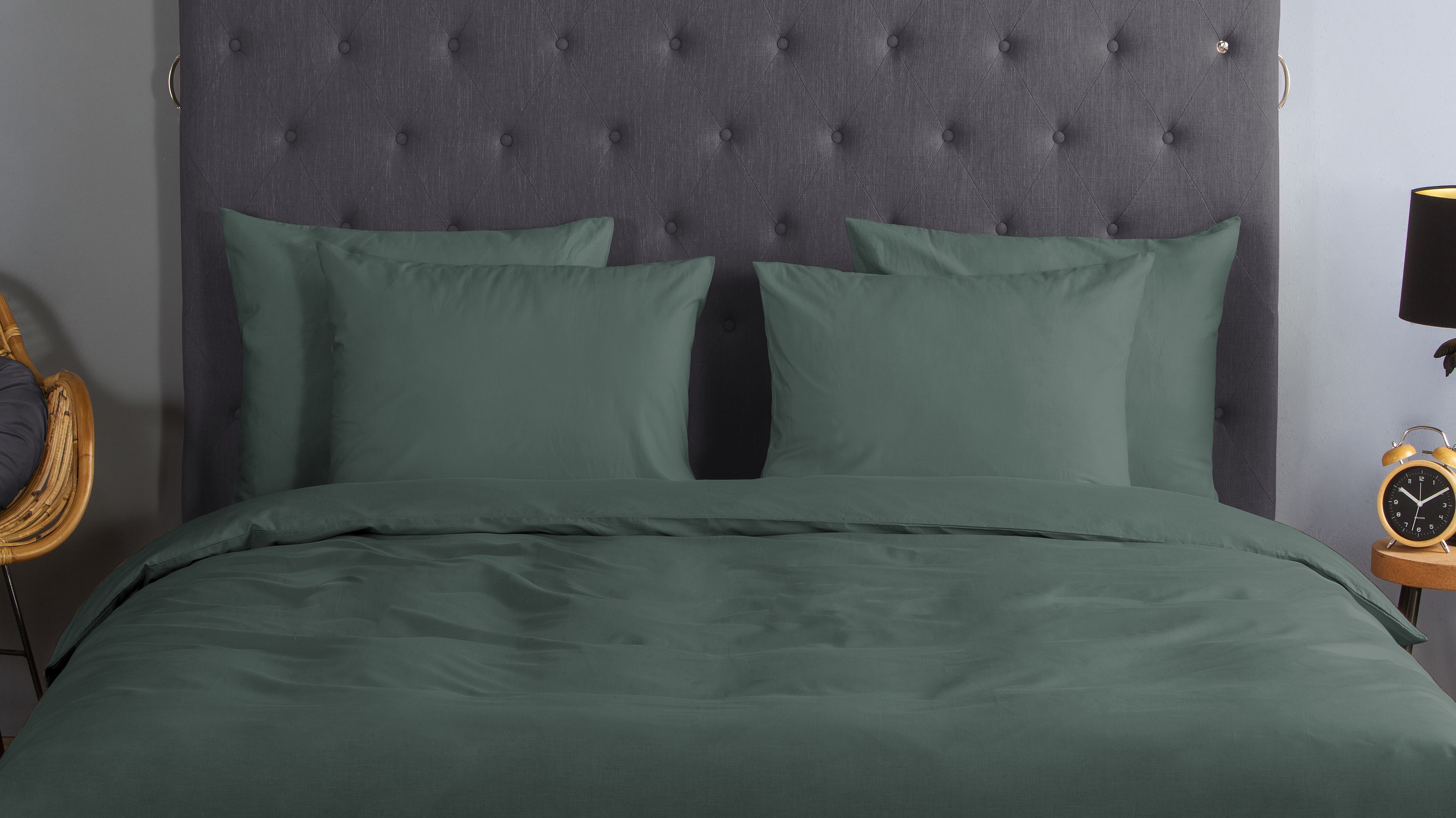 Dekbedovertrek Good Morning Uni - Olive Green close up