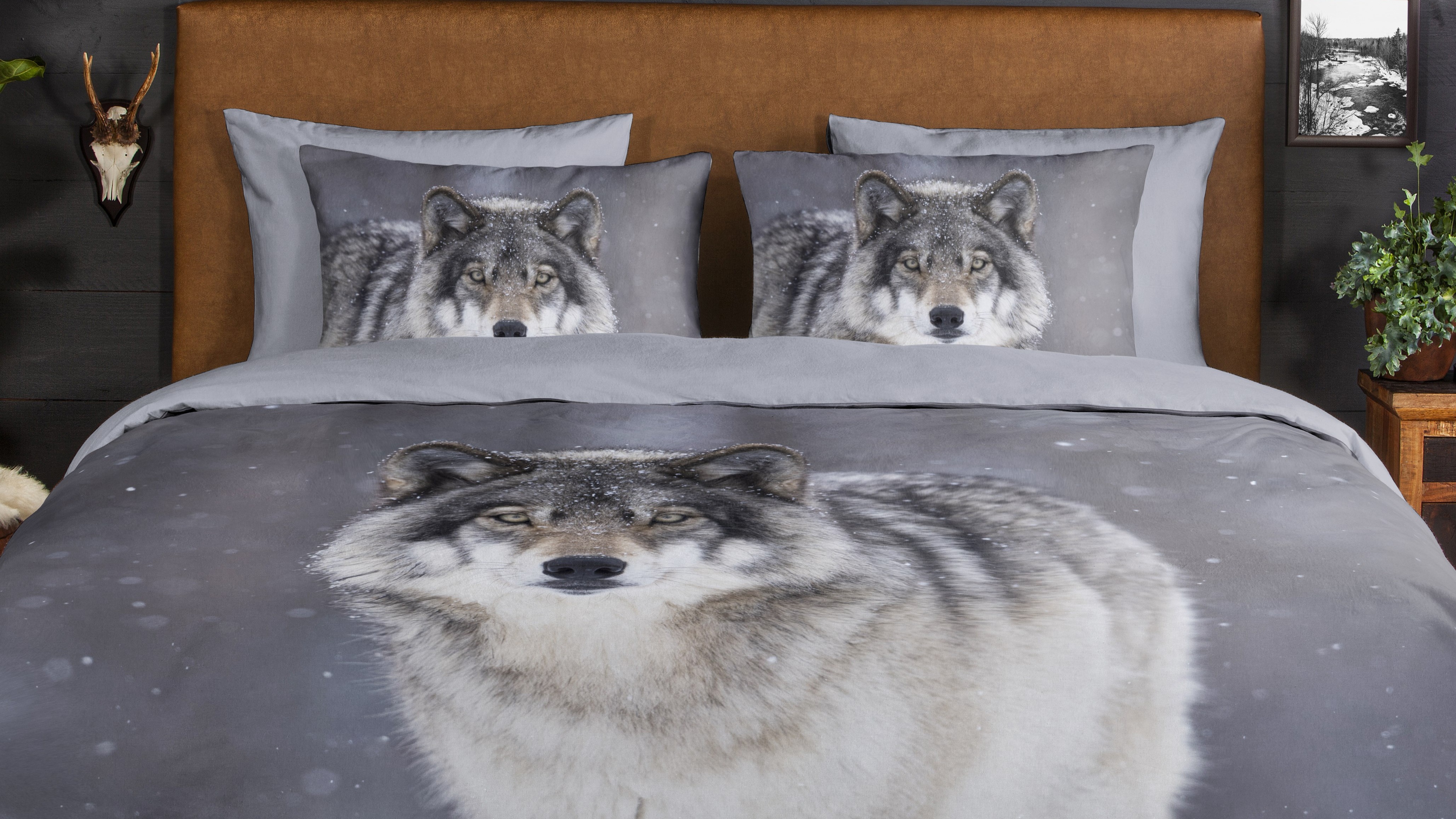 Dekbedovertrek Good Morning Wolfie - Grey close up