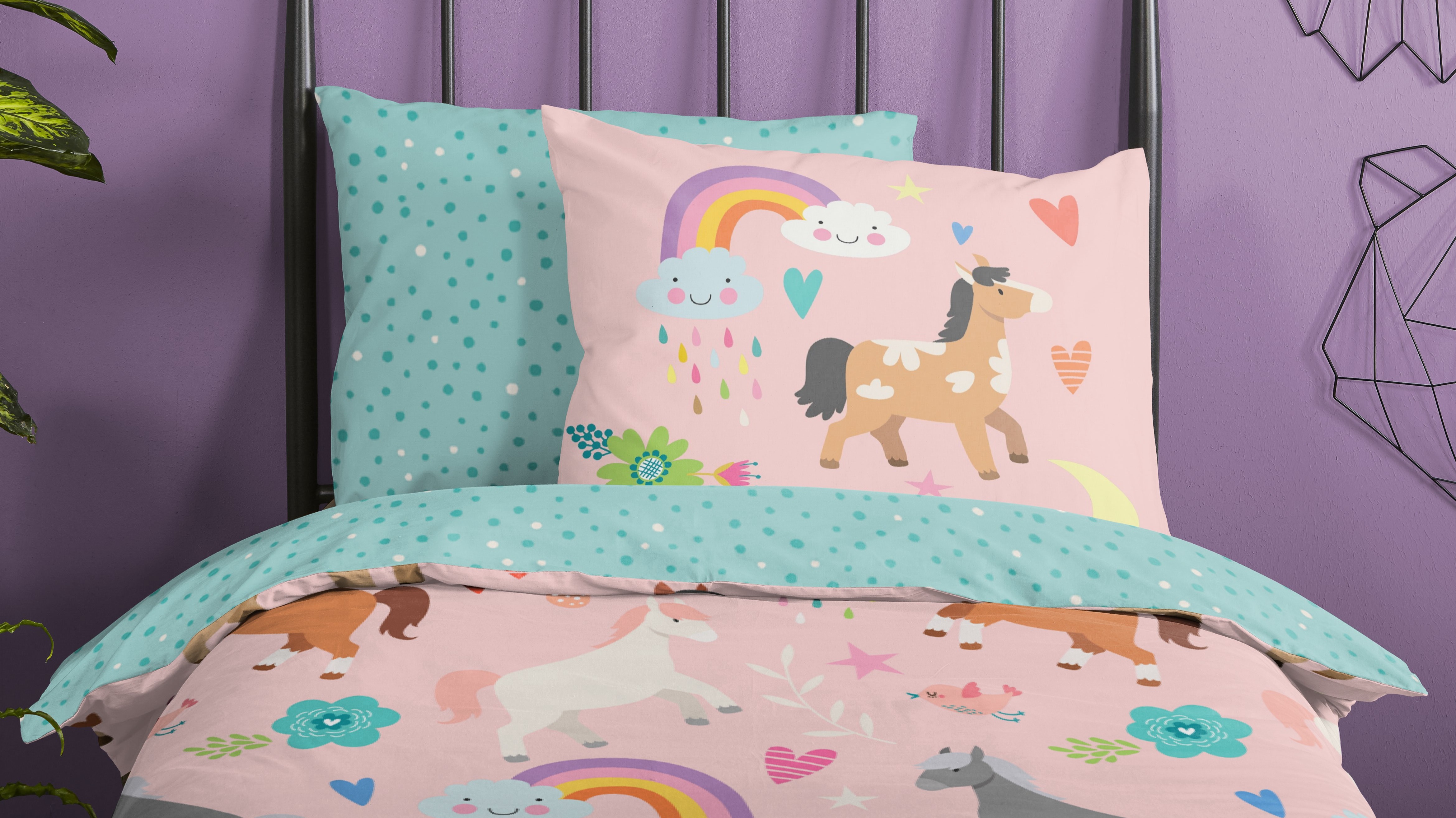 Dekbedovertrek Kids Good Morning Cute Horses - Multi close up