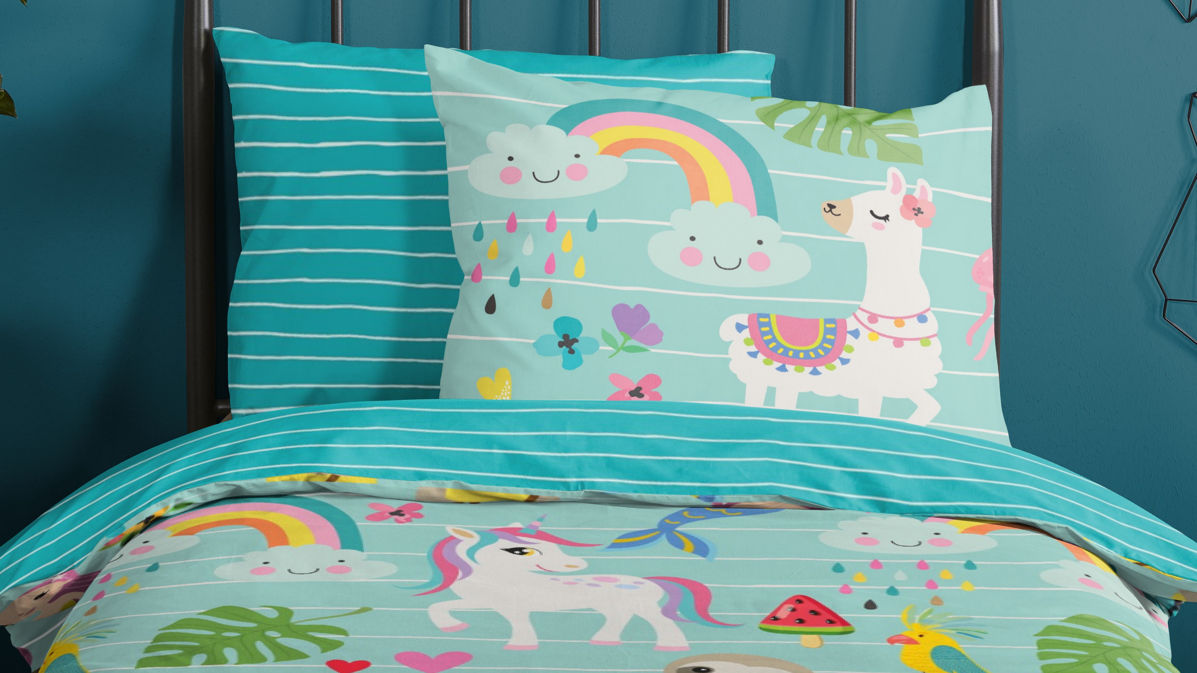 Dekbedovertrek Kids Good Morning Festen - Aqua close up