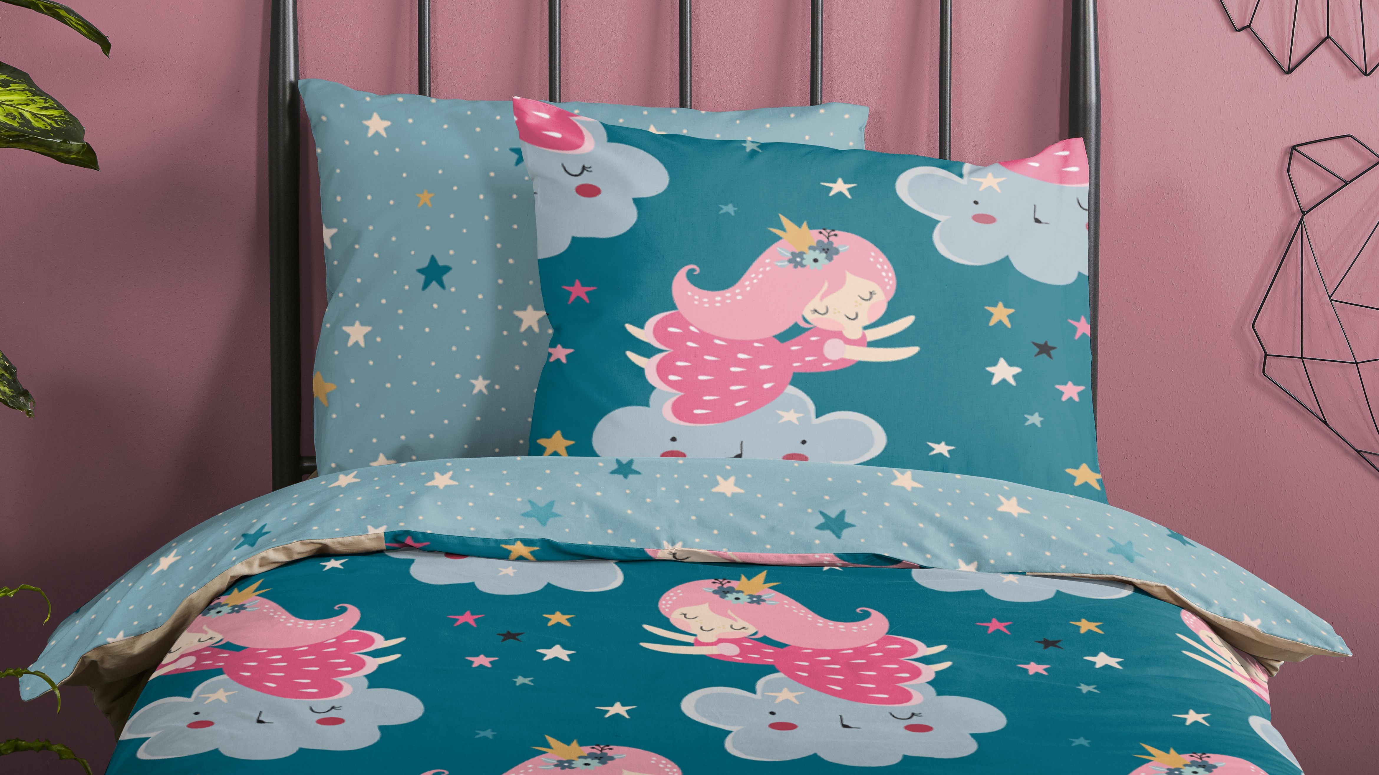 Dekbedovertrek Kids Good Morning Horses Princesse - Petrol close up