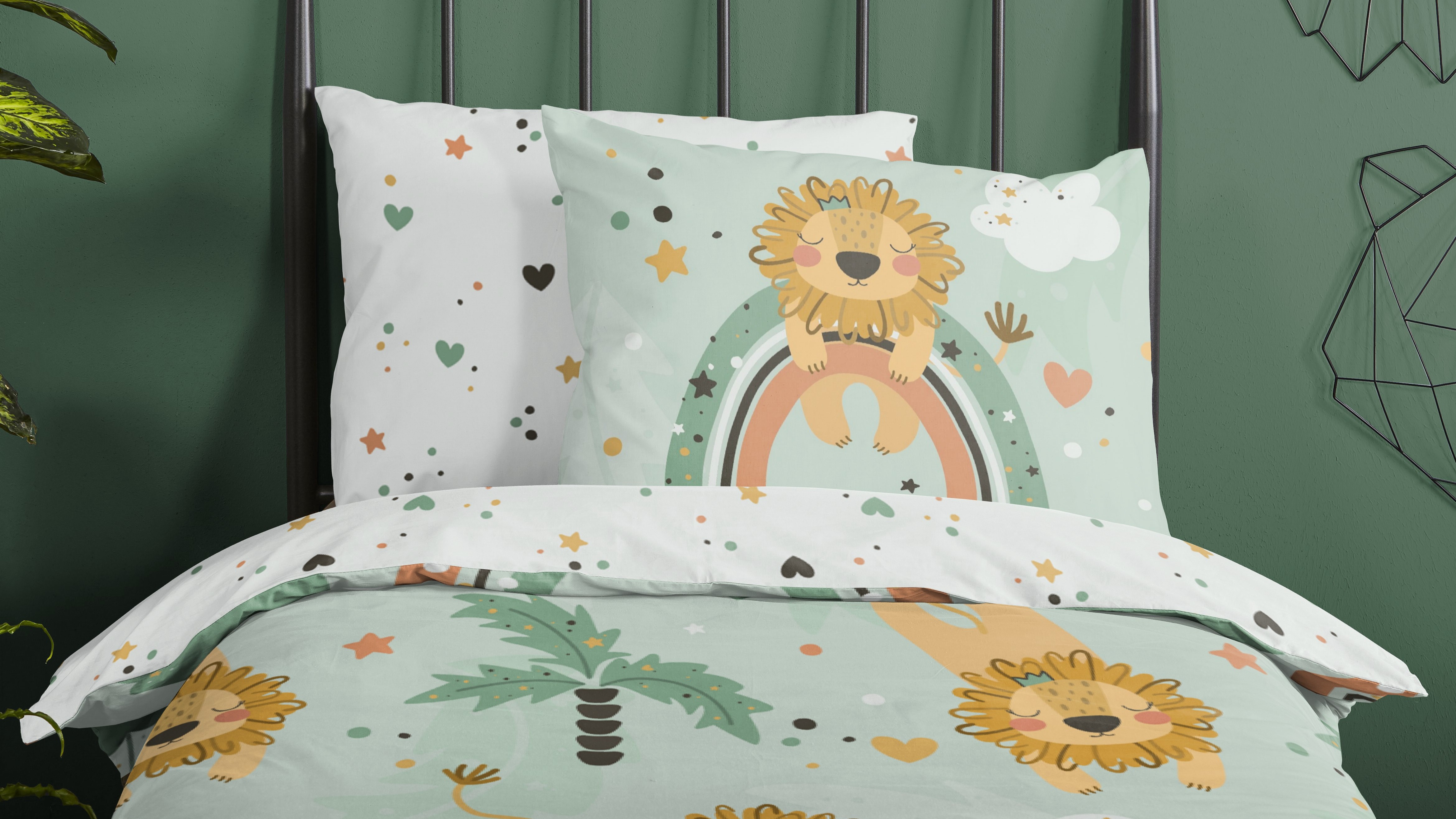 Dekbedovertrek Kids Good Morning Lions - Green close up
