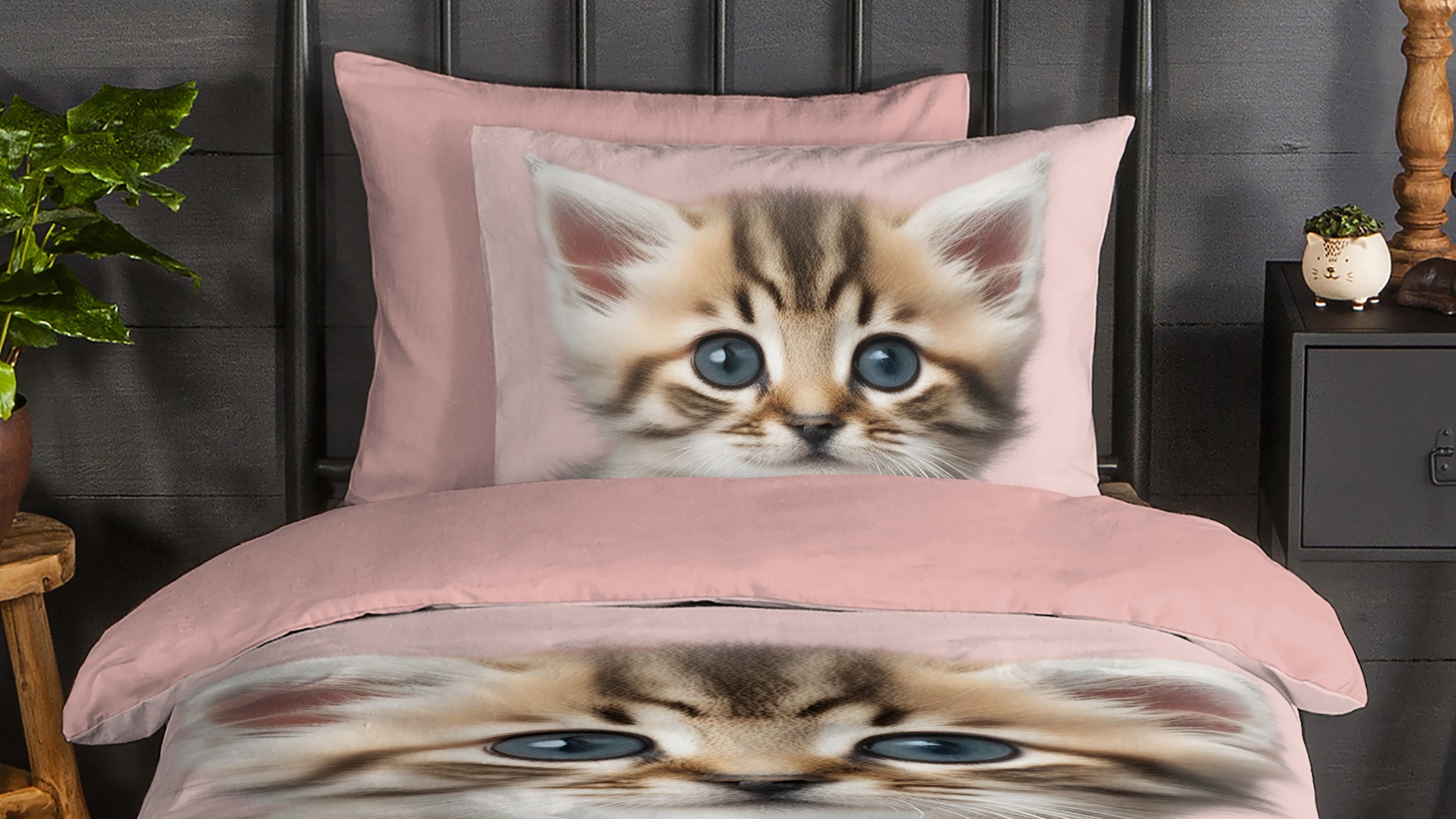 Dekbedovertrek Kids Good Morning Meow - Pink close up