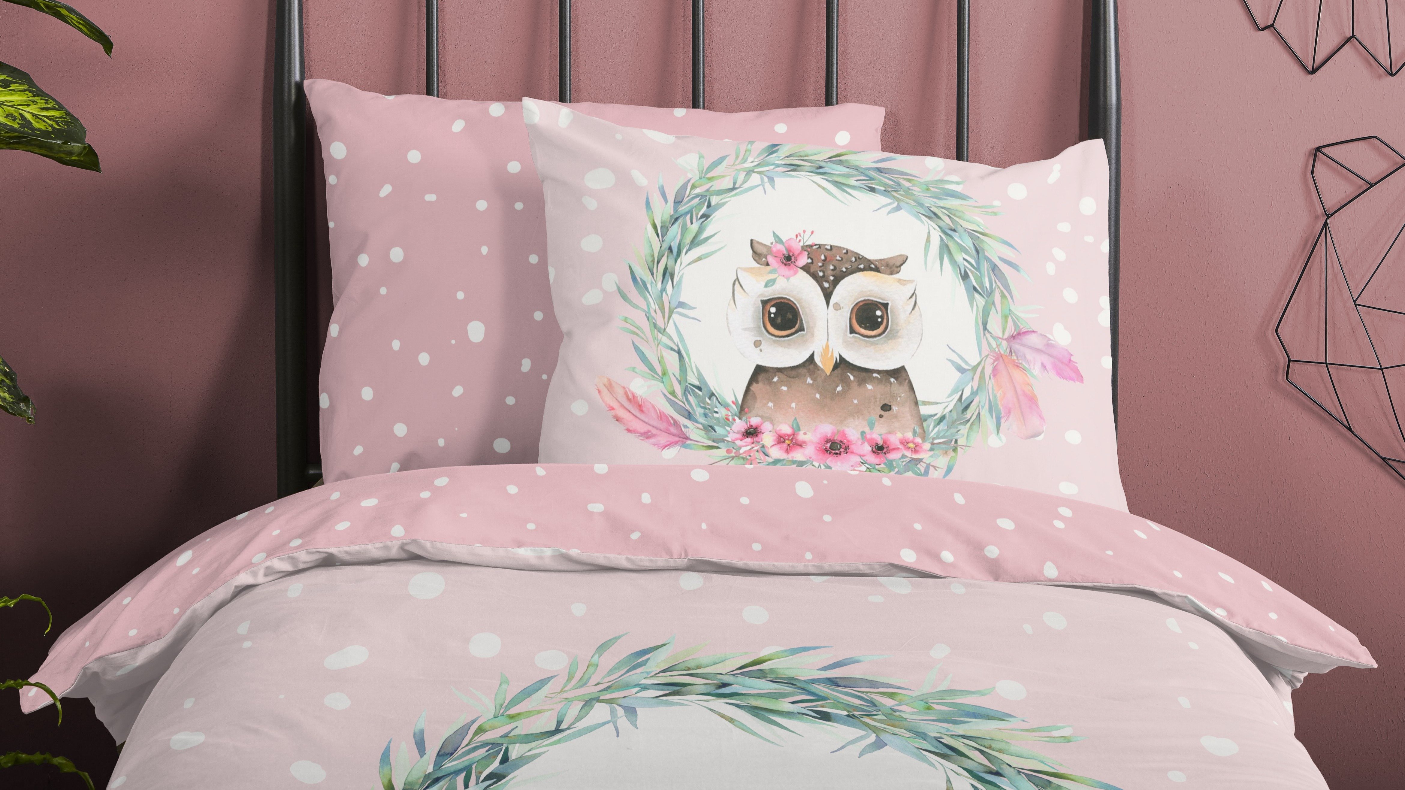Dekbedovertrek Kids Good Morning Owli - Pink close up