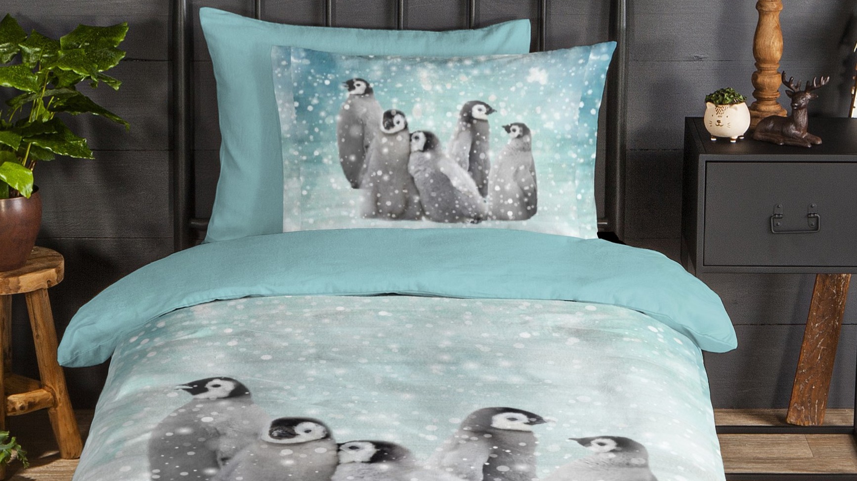 Dekbedovertrek Kids Good Morning Pengu - Blue close up