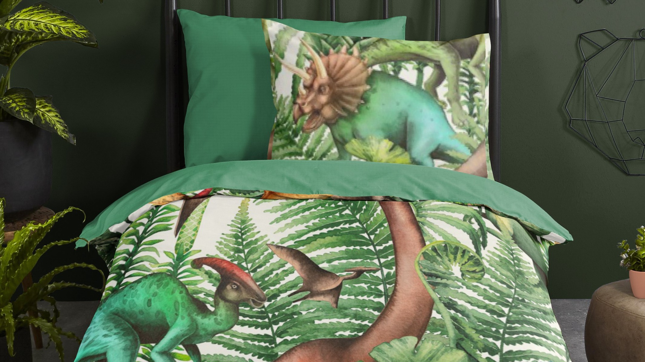 Dekbedovertrek Kids Good Morning Prehistory - Green close up