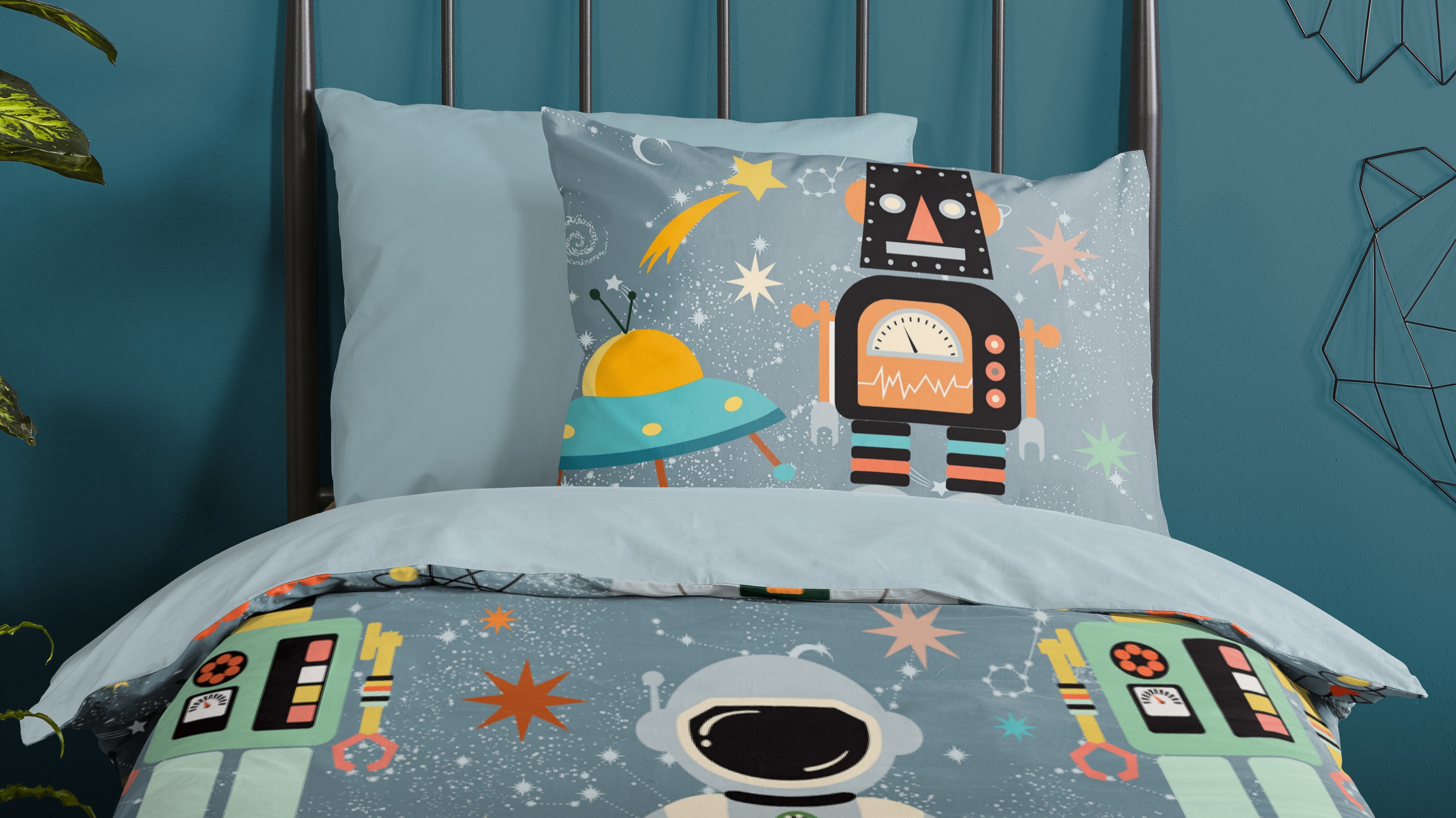 Dekbedovertrek Kids Good Morning Spacemen - Grey close up