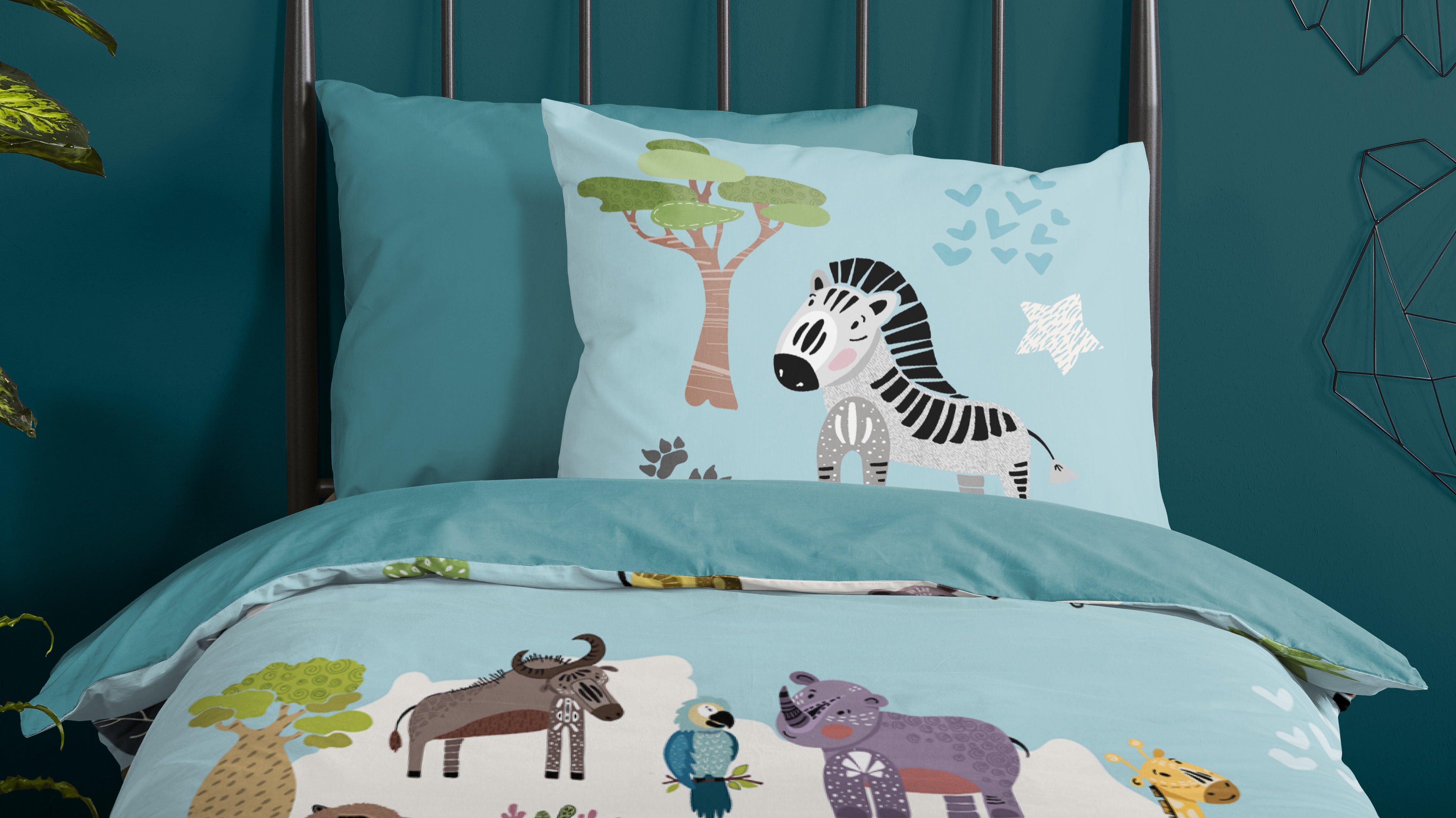 Dekbedovertrek Kids Good Morning Wildlife - Aqua close up
