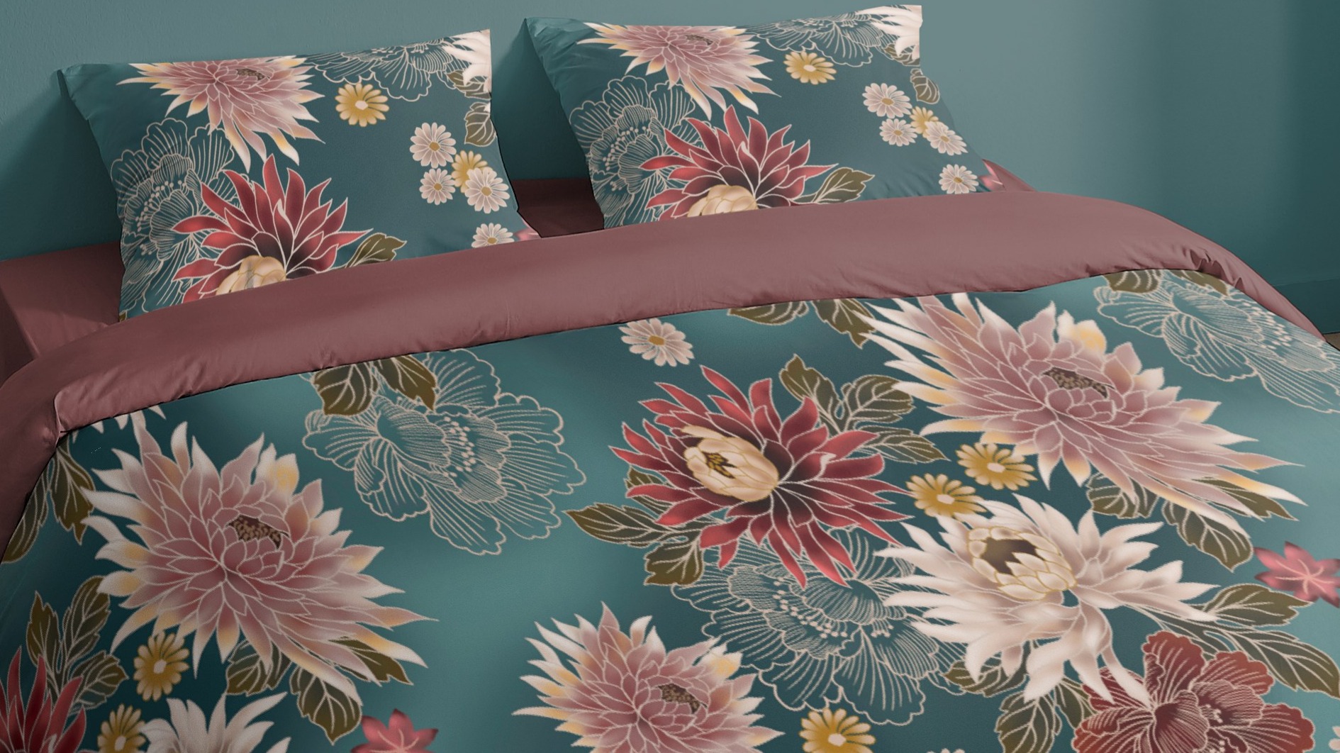 Dekbedovertrek Pure May - Petrol close up