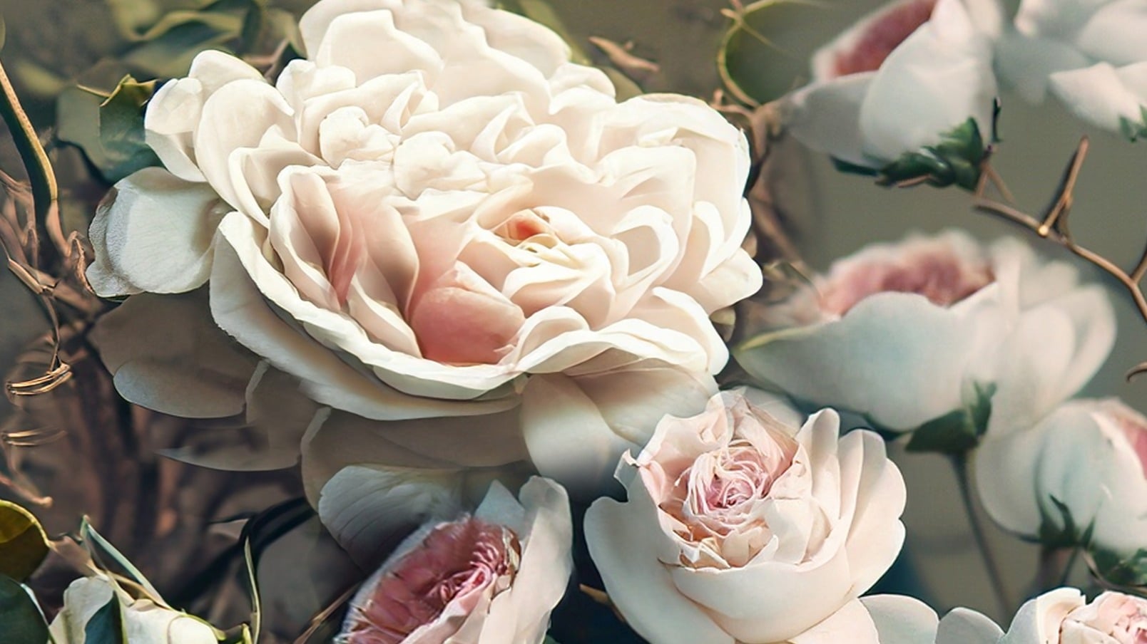 Dekbedovertrek Pure White Roses - Green detail