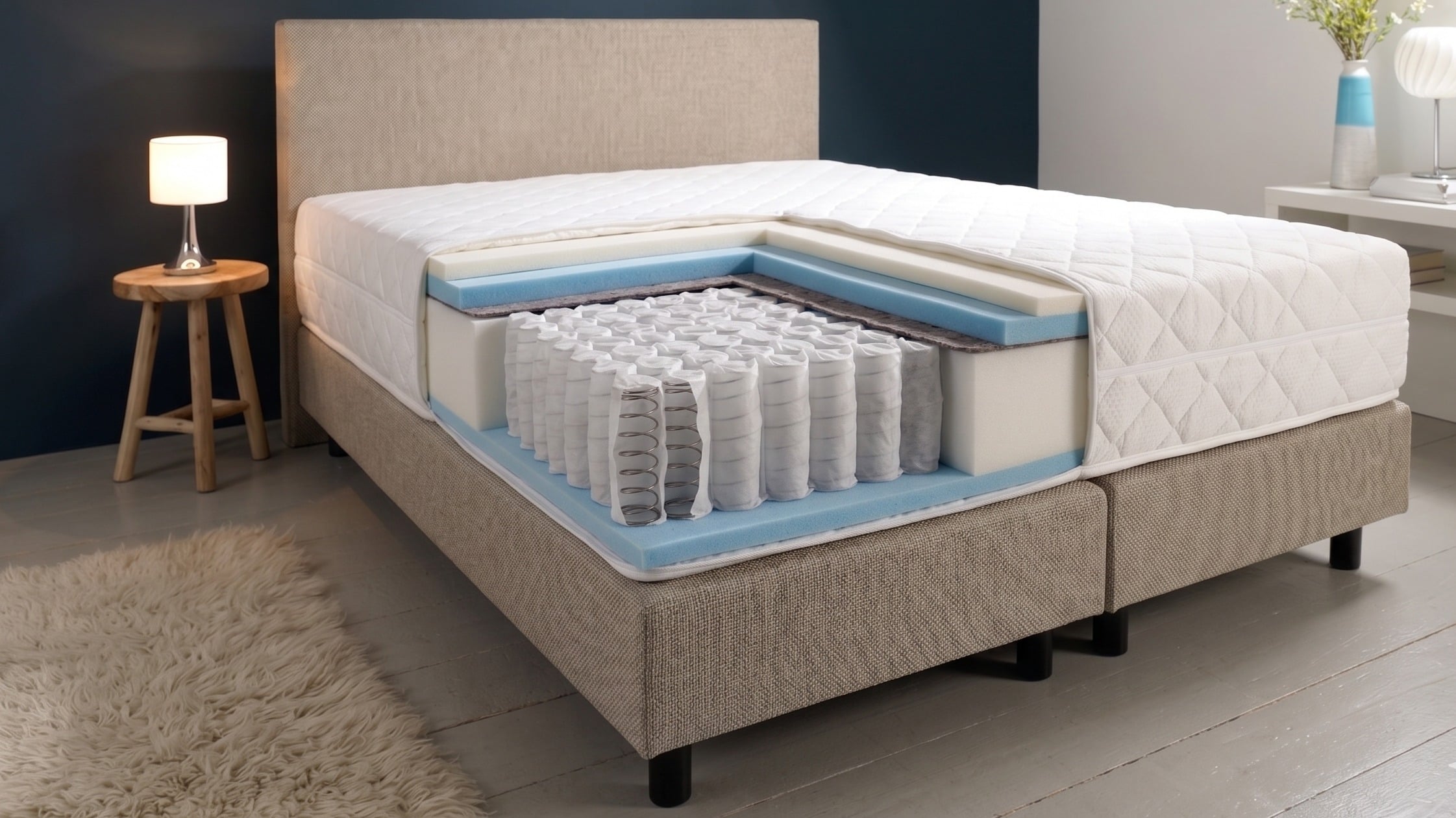 Detail van Hotelbox Bodega pocketvering matras met zichtbare verenkern